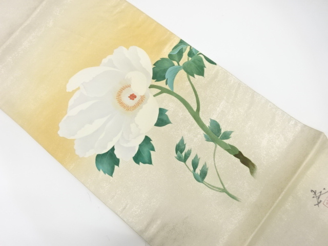 JAPANESE KIMONO / ANTIQUE FUKURO OBI / SILK / WOVEN HAND PAINTED / FLOWERS / ARTIST WORK